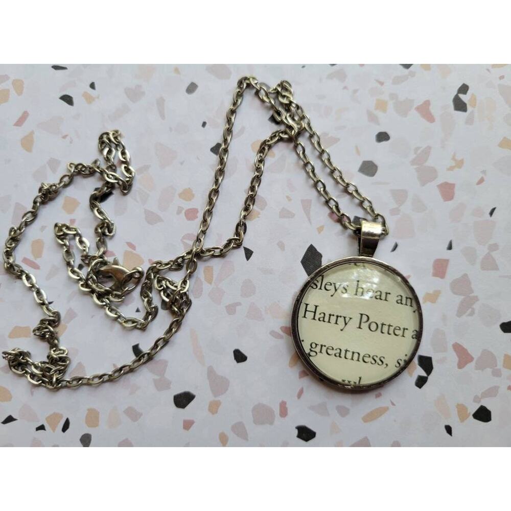 Book page pendant necklace made with Harry Potter book pages